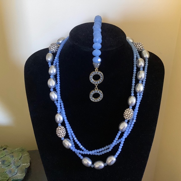 Heidi Daus Crystal Light Blue Chambray Necklace and Toggle Bracelet Set - Picture 1 of 15